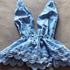 Cottage Core Pinstripe Eyelet Embroidered Blouse